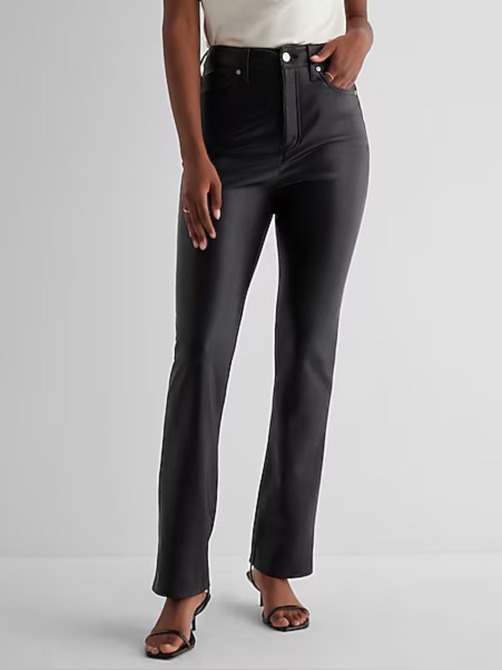 Express Super High Waisted Faux Leather '90s Slim Pant in Black